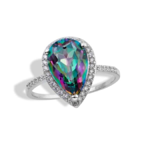 Savvy Cie Jewelry - SAVVY CIE JEWELS Sterling Silver Mystic Quartz Pear Ring Size 6 NEW